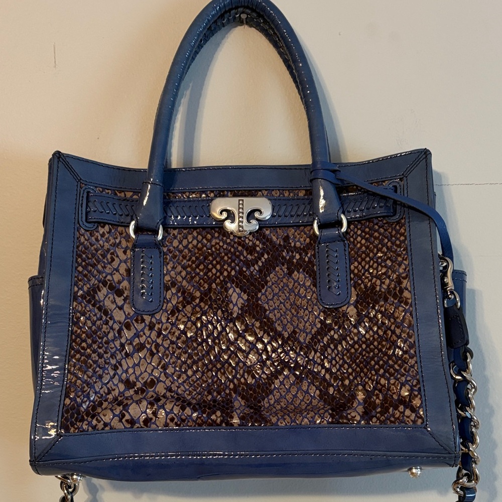 Brighton Blue and Brown patent leather, snakeskin design,shoulder/carry handbag